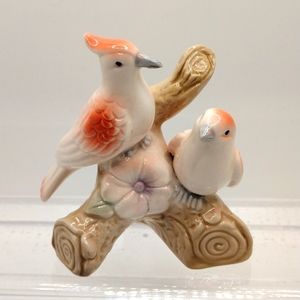 Porcelain Birds Figurine on branch vtg sculpture ceramic mcm antique